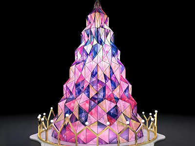 Colorful Geometric Tower Structure With Vibrant Patterns And Golden Base Decoration 3d model