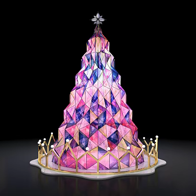 Colorful Geometric Tower Structure With Vibrant Patterns And Golden Base Decoration 3d model