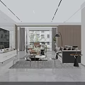 Modern Open Concept Living and Dining Room Interior With Sofa TV Coffee Table And Large Window