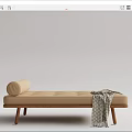 Modern Upholstered Daybed With Wooden Frame Rolled Cushion And Patterned Throw In Beige Gray 3d model