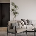 Modern Living Dining Room Interior With Marble Coffee Table Green Plant Vase And Wall Art