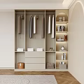 Modern Paneled Wardrobe Interior With Neutral Tones Dressing Table Mirror Shelves And Decorative Drawers