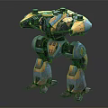 Yellow And Blue Sci Fi Mechanical Robot With Standing Pose And Detailed Structure