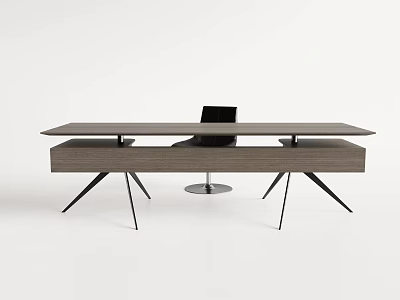 Modern Minimalist Wooden Desk with Black Metal Legs and Matching Black Chair 3d model
