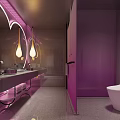 Hotel Bathroom Modern Interior Design With Purple Mirror Pendant Lights Vanity And Smart Toilet