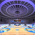 Professional Basketball Gymnasium Interior With VIP Seats Player Entrance Check in Area And Wooden Court