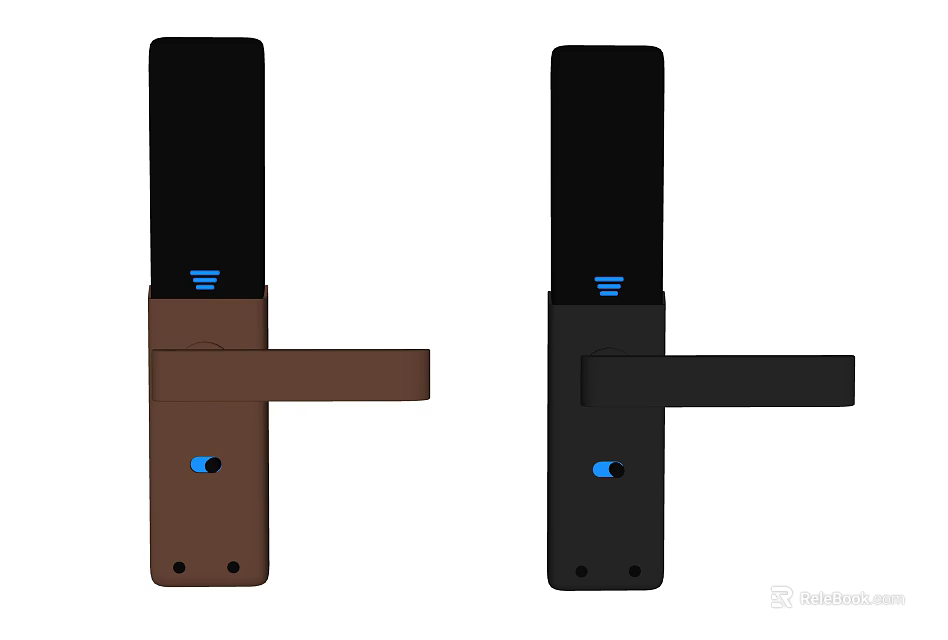 Electronic Smart Door Handle in Brown and Black With Blue Indicator And Camera 3d model 