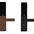 Electronic Smart Door Handle in Brown and Black With Blue Indicator And Camera