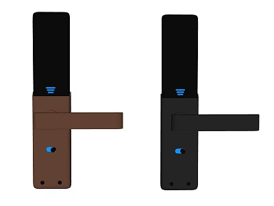 Electronic Smart Door Handle in Brown and Black With Blue Indicator And Camera 3d model