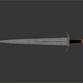 Steel Sword With Black Handle And Copper Pommel On Gray Background With Reflection 3d model