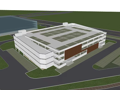 Modern Architectural Building Design With Flat Roof Rectangular Skylights And Surrounding Green Area 3d model