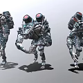Sci Fi Mechanical Creatures In Multiple Poses With Red Eyes And Detailed Robotic Structures 3d model