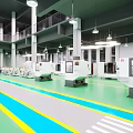 School Science Laboratory With Lab Benches Blue Equipment Yellow Warning Lines And White Walls