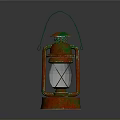 Vintage Rustic Lantern With Red Green Metal Frame And Glass Panels