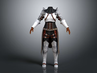 Warrior Character In White Black Armor With Leather Decorations 3D Model Design 3d model