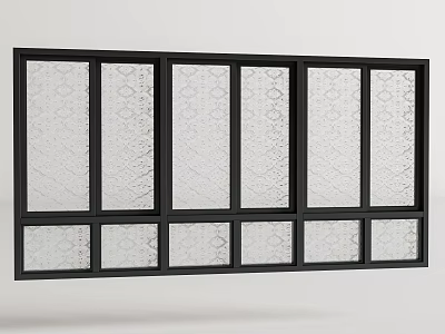 Modern Casement Window With Black Frame And Multiple Textured Glass Panels 3d model