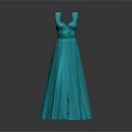 Turquoise Sleeveless Evening Gown With Lace Detailing And Floor Length Design