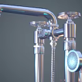 Vintage Style Freestanding Shower Faucet With Double Column And Handheld Sprayer