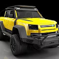 Yellow Six Wheel Pickup Truck With Modern Front Grille And Large Wheels