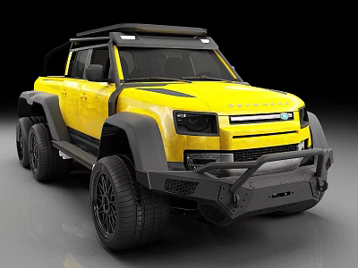 Yellow Six Wheel Pickup Truck With Modern Front Grille And Large Wheels 3d model