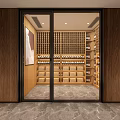 Tobacco and Alcohol Store Interior With Wooden Wine Racks Neatly Arranged Bottles And Wooden Cases
