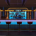 Modern Bar Interior With Neon Lights Bar Counter High Stools And Seating Area