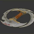Bloodstained Circular Blade Weapon Featuring Blue Metal And Orange Striped Handle
