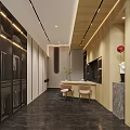 Modern Walk-in Closet Interior Design With Wooden Elements Black Floor Clothing Racks And Dressing Stools