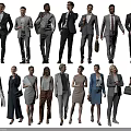 Group of Male and Female Business Professionals in Formal Attire Standing with Various Outfits