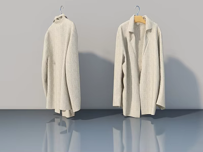 Two Hinged Doors Display With Buttoned Collar And Lapel Design On Hangers Against Grey Wall 3d model