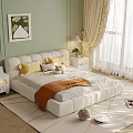 White Kids Bed With Yellow Pillows Stuffed Toy And Nightstand On Wooden Floor