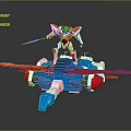 Game Movie Robot Character On Blue Red Flying Vehicle With White Silver Armor Red Wings