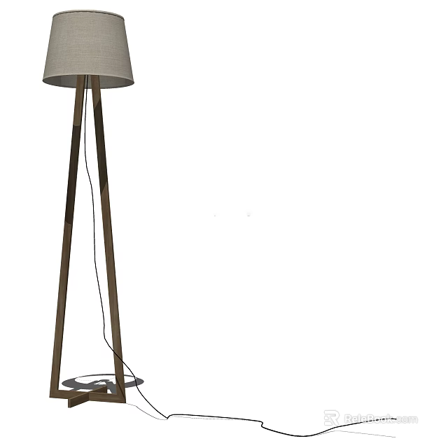 Modern Tripod Floor Lamp With Wooden Stand And Linen Fabric Shade 3d model 