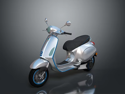 Silver Sleek Scooter With Black Seat Side Mirrors Shiny Wheels And Smooth Body 3d model