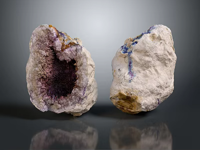 Natural Stone Materials Featuring Purple Geode And White Blue Veins In Natural Form 3d model