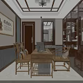 Chinese Traditional Interior Design Featuring Wooden Dining Table Chairs Display Cabinet Sofa And Chandelier