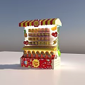 Candy Display Shelf With Red And Yellow Striped Awning Candy Jars Lollipops And Fruit Decorations