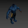 Animated Muscular Blue Character With Yellow Eyes And Fierce Expression Design