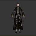 3D Model Of Game Movie Character Wearing Brown Robe With Gray Hair And Yellow Trim