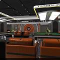 Modern Billiard Room With Black Eight Ball Pool Tables And Orange Seats