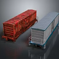 Red Striped Rustic And Gray Roof White Blue Freight Train Cars Design