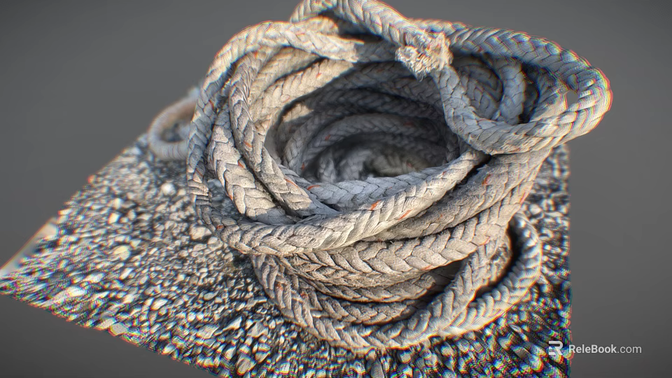 Coiled Thick Gray Woven Rope As Essential Practical Household Living Item 3d model 