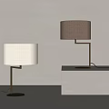 Modern Table Lamps With White And Brown Fabric Shades Metal Bases And Illuminated Light Source