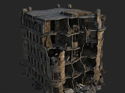 Multi Story Ruined Building With Collapsed Floors Broken Walls And Debris 3d model