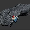 Beautiful Mythical Mermaid With Red Hair And Blue Tail Standing On Gray Rock