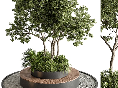 Modern green landscape tree public seat flower bed model