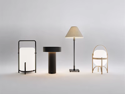 Assorted Table Lamps Showcasing Modern Metal Frames Wooden Structures And Beige White Shades 3d model