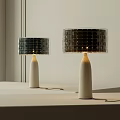 Two Modern Table Lamps With Grid Patterned Shades And White Cylindrical Bases 3d model
