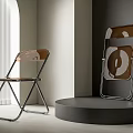 Modern Folding Leisure Chair With Metal Frame And Wooden Backrest In Interior Display Setting