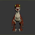 Animated Cartoon Dinosaur Character With Red White Body And Yellow Eyes